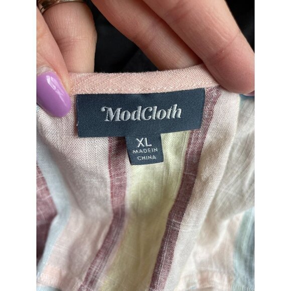 Modcloth Tank Top Pullover Lace Tie Strappy Suplice V-Neck Striped Sz XL - Picture 6 of 8